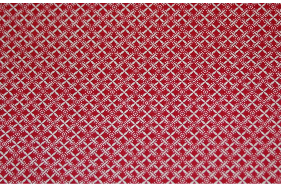10cm Baumwolldruck SCARLET STITCHES BY HENRY GLASS  weißes Rautenmuster auf Rot (Grundpreis € 17,00/m) 